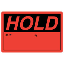 HOLD 2 x 3 Rectangle Black on Fluorescent Red - Roll of 100 Stickers - £15.44 GBP