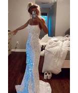 Glitter Mermaid Sparkly Prom Dress Sequin Long Backless Evening Gown - £131.55 GBP