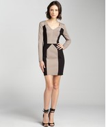 Rebecca Minkoff Women&#39;s Dress Harriet Taupe &amp; Black Long Sleeve Short Si... - £85.70 GBP