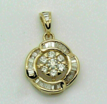 2.00Ct Round &amp; Baguette Diamond Flower Pendant 14K Yellow Gold Plated Fr... - £32.17 GBP