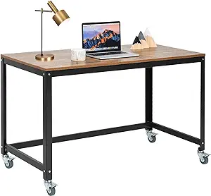 48-Inch Computer Desk On Wheels, Home Office Study Writing Table With He... - £296.01 GBP