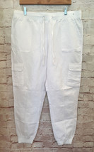 New York &amp; Company Womens White Cargo Street Linen Blend Jogger Pant Size L New - £28.77 GBP