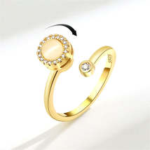 Cats Eye &amp; Cubic Zirconia 18K Gold-Plated Rotating Round Bypass Ring - £11.18 GBP