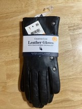 Small Charter Club Women&#39;s Lined Leather Gloves In Black With  Pearl Acc... - $24.99