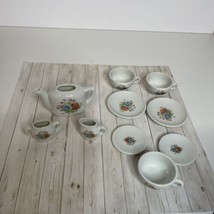 Vintage Tea Set 10 Miniature Replacement Pieces Red &amp; Blue Floral Made in Japan - £3.79 GBP