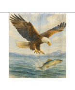 Bald Eagle & Fish Shower Curtain – Wildlife Nature Scene Bathroom Decor 71x74 - $45.00