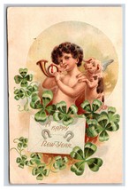 Baby With Bugle Pig Four Leavf Clovers Happy New Year Embossed DB Postcard Q22 - £3.87 GBP