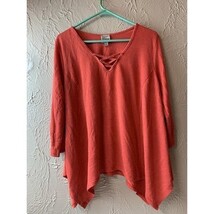 Como Vintage Women&#39;s Sweater Size XXL Orange Lace Up V Neck Sharkbite Hem - $14.00
