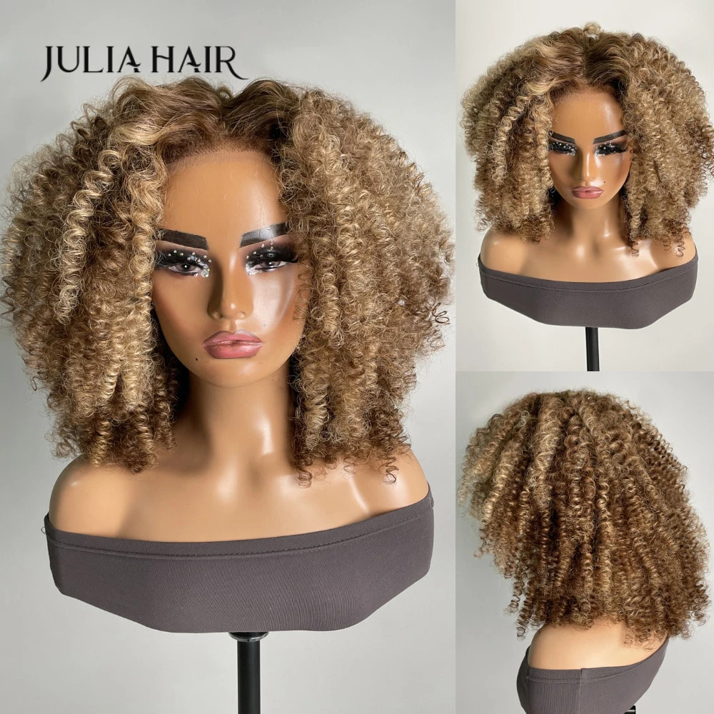 Julia Upgrade Kinky Edge Afro Kinky Curly Wig Human Hair Honey Blonde Color Pre - £259.59 GBP