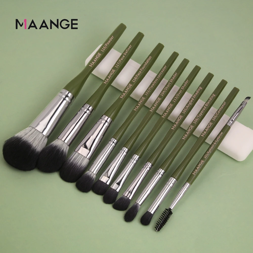 MAANGE Pro 10 Pcs Makeup Brush Set With Bag Powder Foundation Eyeshadow Lip Eyel - $37.53