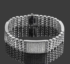 3.45 Carat Homme Id Diamant Flexible Bracelet Lien 14k Blanc Solide Or Main - £4,773.52 GBP