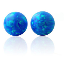 Unique Solid 14K Gold Round Ball Fiery Light Blue Opal Screw Back Stud Earrings - £27.43 GBP