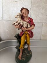 VINTAGE SHEPHERD BOY - ITALY NATIVITY FIGURINE HOLDING LAMB On Arms 8” READ - $53.61