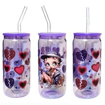 Betty Boop Hearts Holographic Purple Glass Tumbler Cup 20 oz UV DTF Black Design - £17.36 GBP