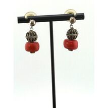 Vintage Red Coral 925 Sterling Dangle Earrings - $39.85