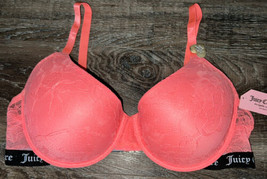 Juicy Couture ~ Womens T-Shirt Bra Coral Padded Underwire Nylon Lace ~ 38DD - £19.14 GBP