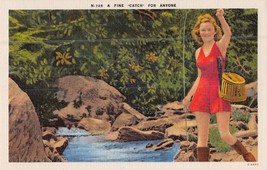 Women FISHING-SURF &amp; Trout~Lot Of 2 1940s Postcard - £7.97 GBP