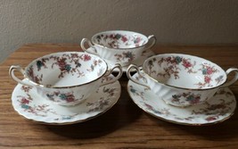 Minton Bone China - Ancestral S376 - 3 Cream Soup Bowls with Saucers - £40.05 GBP