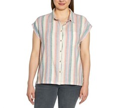 Orvis Women&#39;s Short Sleeve Linen Blend Button-Up Shirt (M, Multi Stripe/... - $17.99