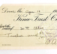 1913 Kineo Trust Company Bank Check E.A. Sampson Dover Maine Signed 4047... - $19.99