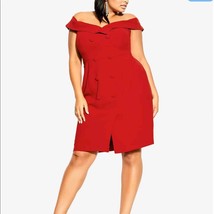 NWT City Chic Bitter Sweet Dress Size 20 - Crimson Red Off the Shoulder - $93.27