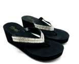 Thalia Sodi Emira Wedge Flip-Flop Sandals- Black &amp; Rhinestone, US 6M - $19.79