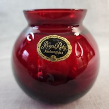 Vintage Anchor Hocking Lancaster Ohio Royal Ruby Anchorglass Round Vase 4&quot; - £10.07 GBP
