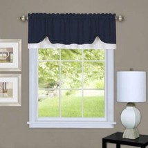 Textured Dual Layer Window Valance, Rich Navy/White, Modern Size: 58&quot;x 14&quot;-NEW   - £9.27 GBP