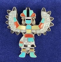 Vintage Zuni Native Turquoise Kachina Eagle Dancer Brooch Pin Sterling Signed - £156.59 GBP