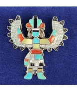 Vintage Zuni Native Turquoise Kachina Eagle Dancer Brooch Pin Sterling S... - £156.48 GBP