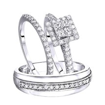 14K Gold Plated Simulated Diamond Square Cluster Trio Set Engagement Band 1.5CT - $171.78