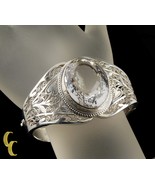 Sterling Silver .925 Bangle Bracelet Colorless Spinel Leaf Vine Design  - €289,95 EUR
