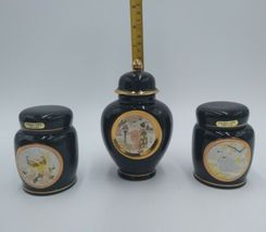 Vintage The Art of Chokin 24k Gold Decorated Jars Black Set of 3 Made in Japan image 2