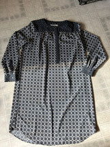 Ann Taylor Loft Sz medium Gray medallion Floral Silky Shirt Dress Long S... - $27.86