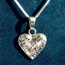 AUH Silver Love” Heart Pendant &amp; Silver 925 Chain - £39.08 GBP