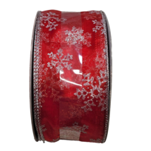 Sheer Red Silver Snowflakes Wired Ribbon Christmas Wreath Bow Wedding 2.5&quot; 100ft - £13.36 GBP