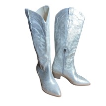 Dolce Vita Silver Metallic Cowboy Boots Womens 6 Western Chunky Heel Pointed Toe - £118.64 GBP