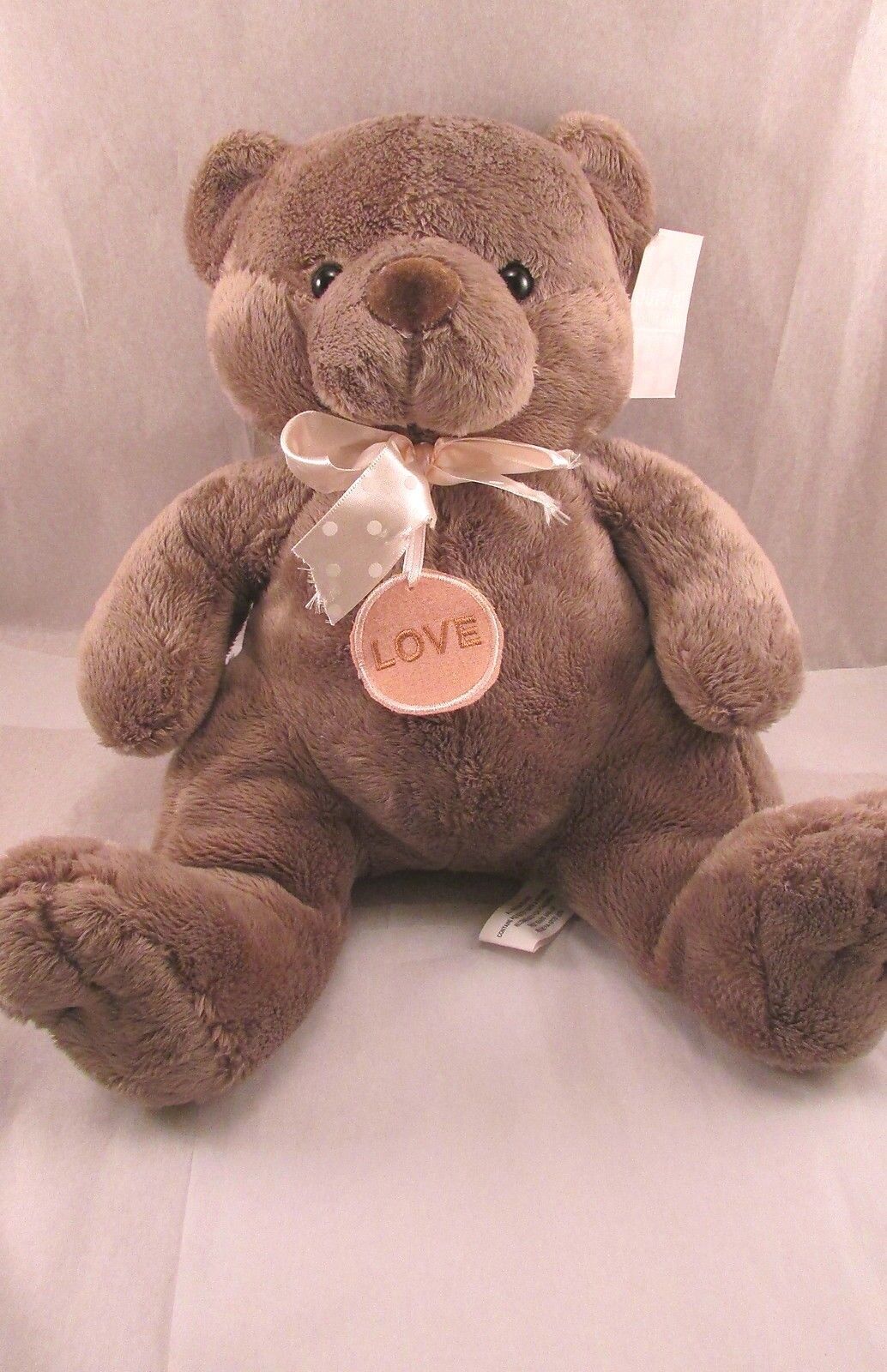 Plush Teddy Bear Burton + burton brown Love neck charm medallion dot ribbon 2007 - $10.39
