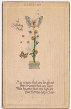 Greeting Postcard Birthday Wish Butterfly Potted Plant 1926 - £2.22 GBP