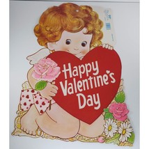 Vintage Peck Valentine&#39;s Day Die Cut Cupid Angel Baby Decoration Flocked 1982 - £23.88 GBP