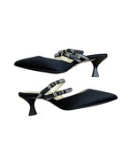 Sarah Flint Perfect Shiffon Kitten Mule Black Silver Size 7 wedding formal - $473.91 CAD