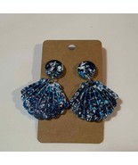 Handmade epoxy resin seashell earrings - chunky blue and white mixed gli... - £4.97 GBP