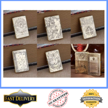 Brass Thin Double Sided Carved Windproof Kerosene Pocket Lighter Vintage... - $24.99
