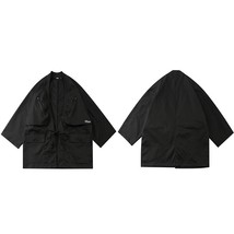 2022 Japanese Kimono Jacket Zipper Pockets Hip Hop Men Black Jacket Streetwear H - £140.76 GBP