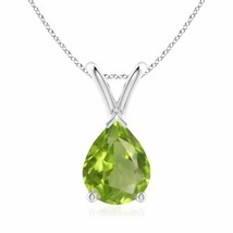 ANGARA 1.6 Ct V-Bale Pear-Shaped Peridot Solitaire Pendant in Silver (AA, 9x7mm) - £198.01 GBP