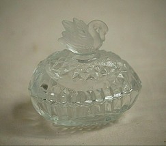 Clear Glass Egg Shaped Trinket Box w Frosted Swan Top Vaniety Decor - £7.81 GBP