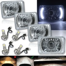 4X6 White LED Halo Projector Crystal Clear Headlamp LED Headlight Light Bulb Set - £176.16 GBP