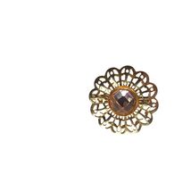 Vintage Gold-Tone Filigree Brooch Faceted Center Stone Floral Sunburst D... - $31.77