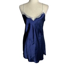 Linea Donatella Chemise Nightgown Lingerie S Blue Satin Adjustable Straps Lace - £14.78 GBP