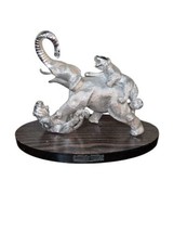 Vintage Elephant Fighting Tigers Silvertone Metal Statue Made In India - £36.18 GBP